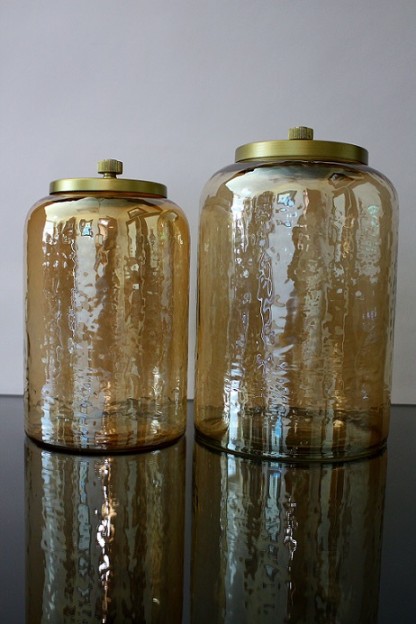 6.5"D x 11"H LARGE, GOLD GLASS JAR WITH METAL LID [515625] 